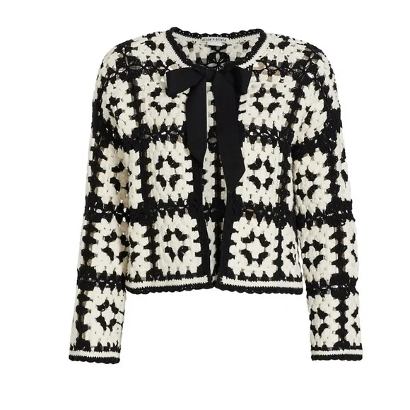 ALICE + OLIVIA ANDERSON CROPPED BOXY CARDIGAN WITH BOW